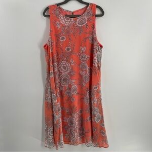 Tommy Hilfiger Coral White Floral Lined Sleeveless Keyhole Back Shift Dress